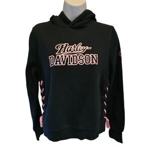 Harley Davidson XS breast cancer awareness colab hoodie pink side tie sweater